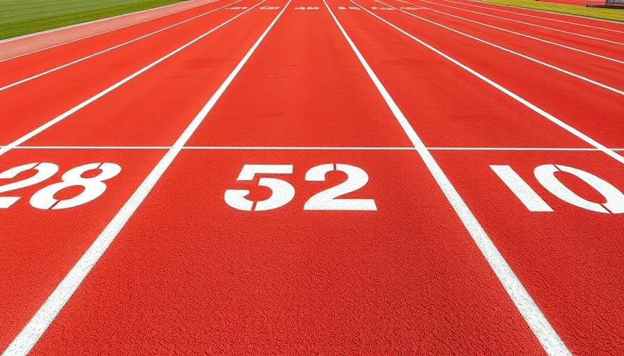 Dallas ISD athletic track with safety guidelines and numbered lanes.