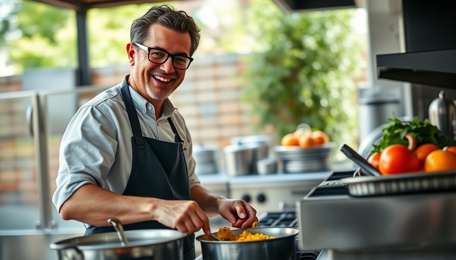 Chef Vijay Sadhu cooking outdoors during Fireside Supper.