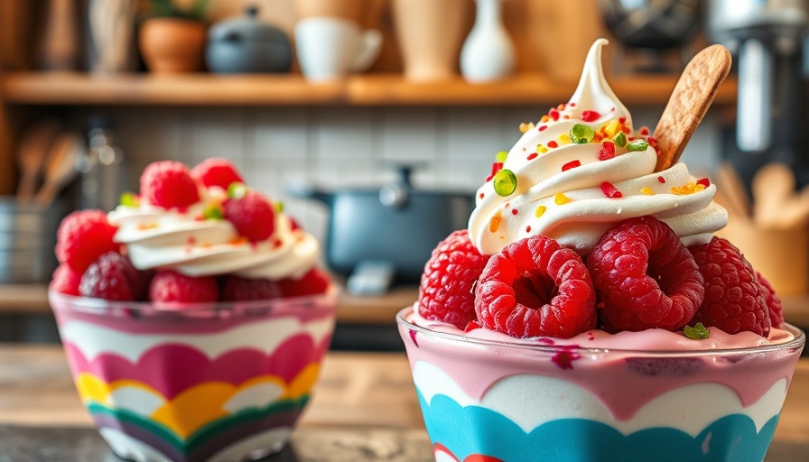 Colorful Piccadilly Raspa dessert in a cozy kitchen setting.