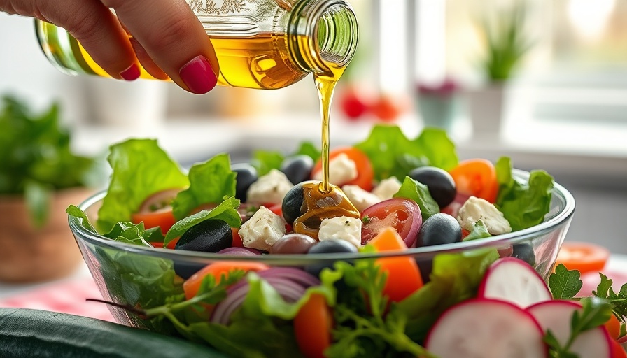 Mediterranean diet salad with olive oil for type 2 diabetes prevention.