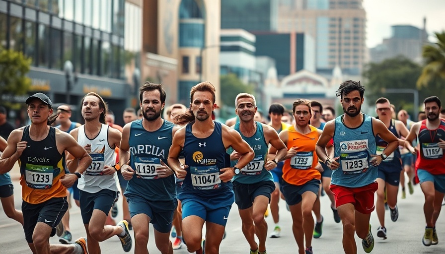 Runners at Austin International Half Marathon with city backdrop