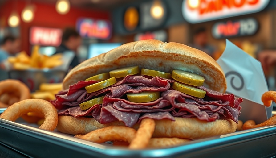 The Hat Las Vegas: Pastrami sandwich with pickles and sides.