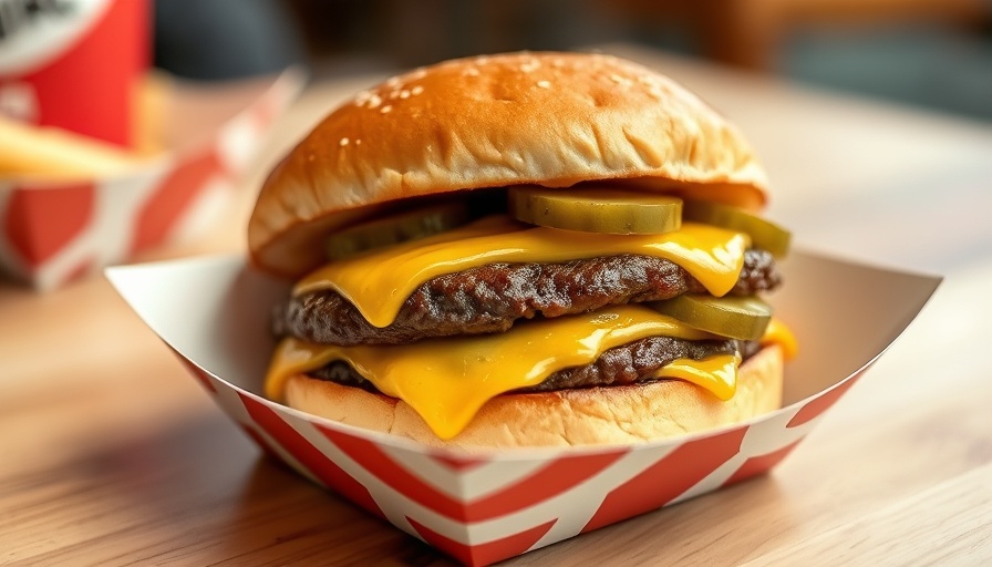 Juicy burger at Herby’s Burgers Oak Cliff, served with pickles.