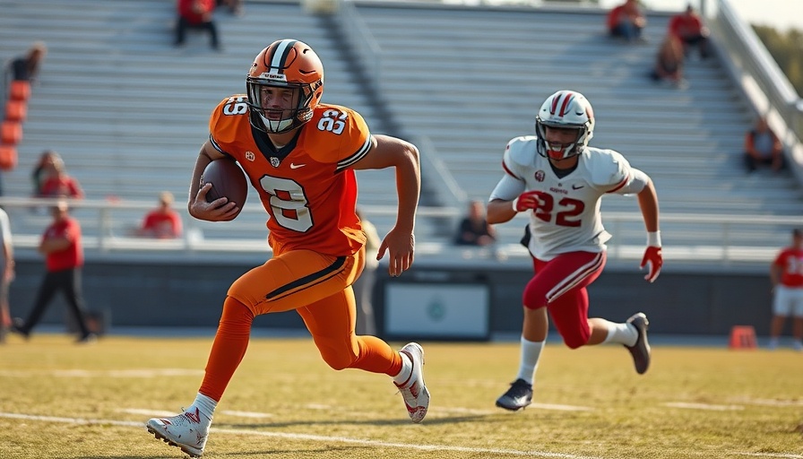 WTW player sprinting ahead of Hillcrest player in high school football game.