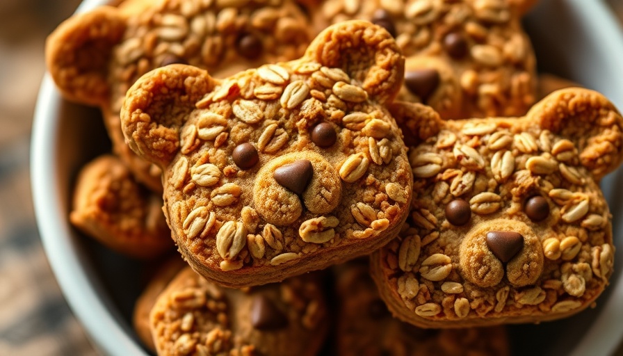 Bear-shaped toddler pumpkin oat bars in a bowl.