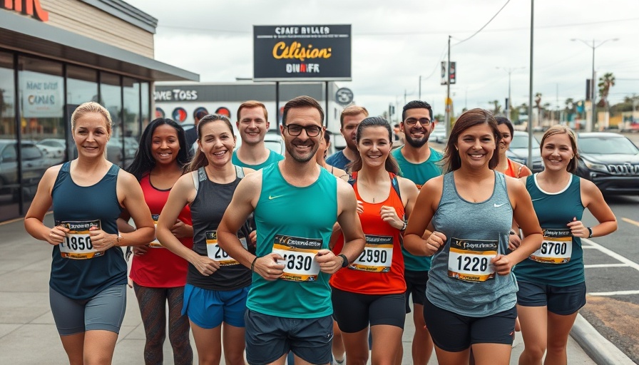 Dallas running clubs group outside cafe, early morning gathering.