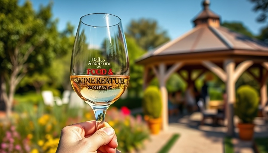 Hand holding wine glass at Dallas Arboretum Food & Wine Festival.