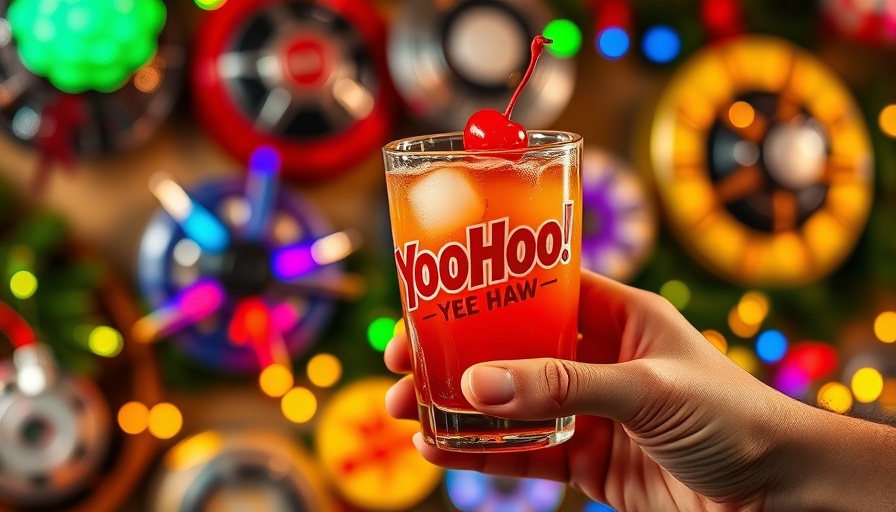Festive YooHoo YeeHaw cocktail in Dallas with colorful lights.
