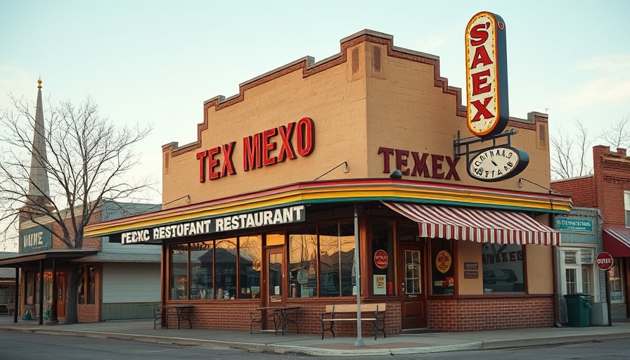 Birth of Tex Mex Cuisine represented by a vintage restaurant.