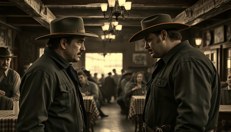 Classic Western standoff scene in a rustic saloon, The Man Who Shot Liberty Valance.