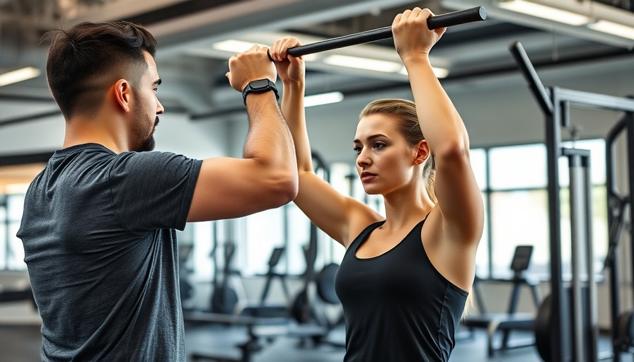 Woman exercising with a trainer in a gym environment.