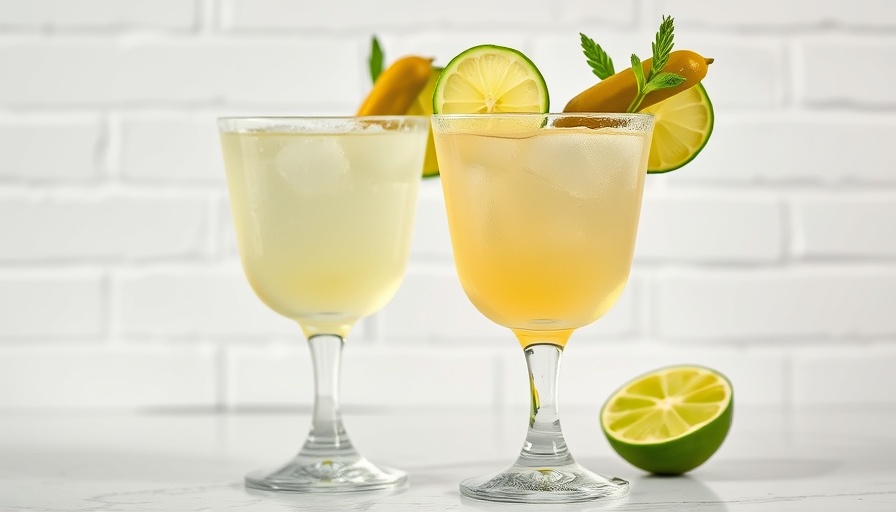 Pickle juice margarita in elegant glass with lime.