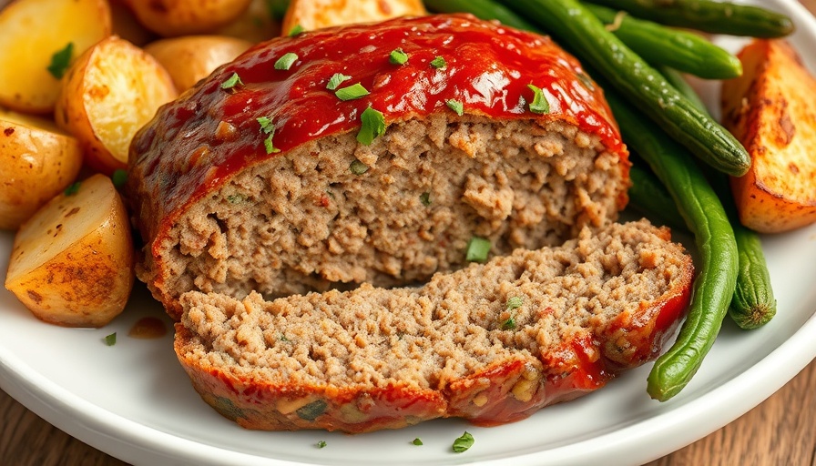 Dairy-free and egg-free meatloaf with potatoes and green beans.