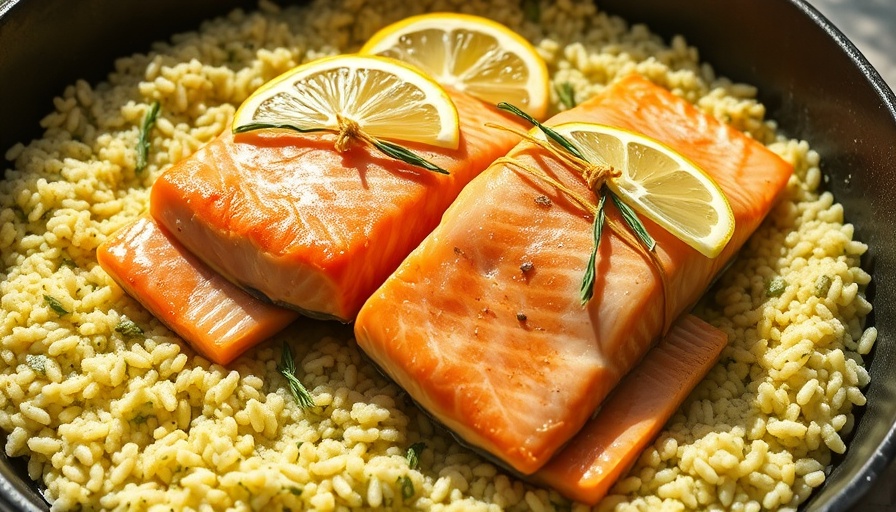 One-Pan Salmon with Herb Butter Couscous garnished with lemon wedges.
