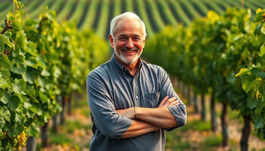 Jacques Pépin smiling in vineyard celebrating 90th birthday.