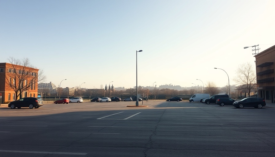 Former Hotel Sterling site for sale, urban lot, parked cars.