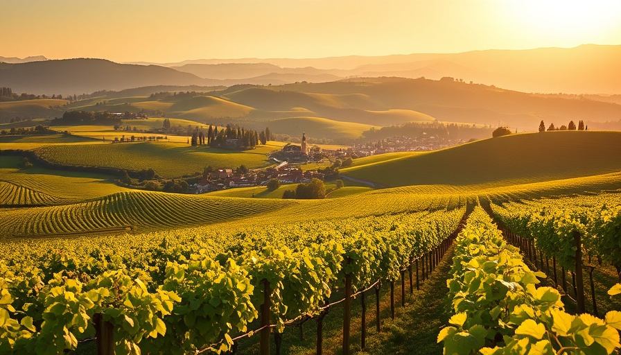 Scenic Sonoma vineyard landscape at sunset