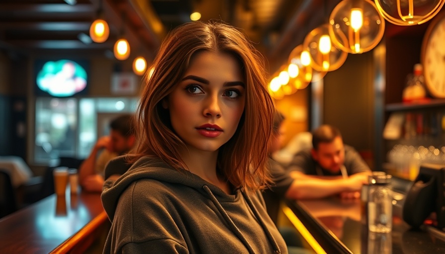 Young woman at trendy bar during 'The Summer I Turned Pretty' watch party.