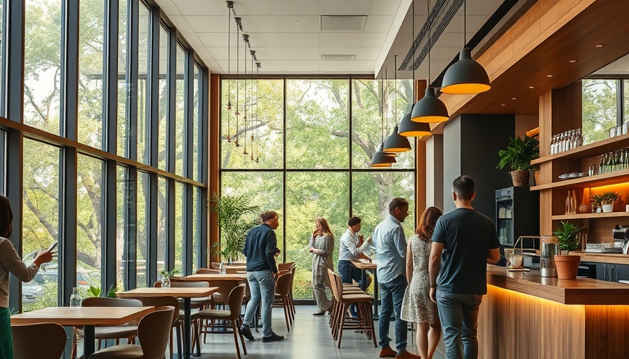 Cozy cafe scene with customers at counter in Lancaster, Texas.