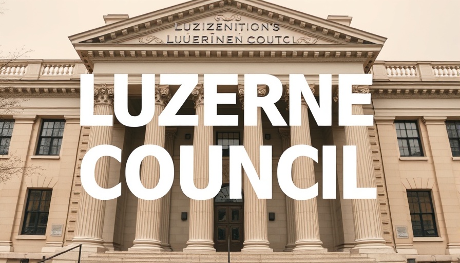 Luzerne County Council building facade with text overlay.