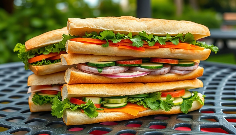 Stack of flavorful bánh mì showcasing fresh ingredients.