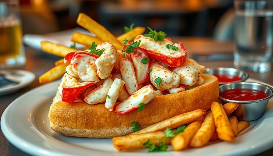 Dallas Seafood Market TJ’s Seafood lobster roll and fries.