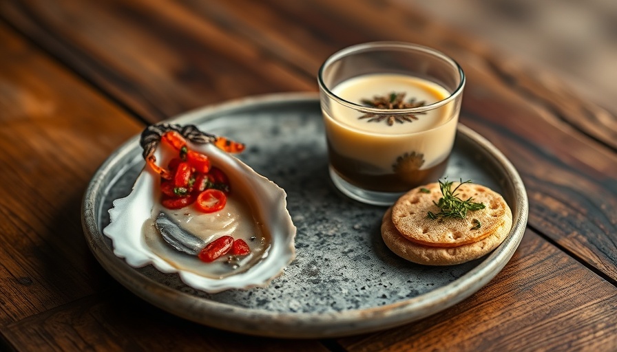 Artistic gourmet food presentation on ceramic plate.