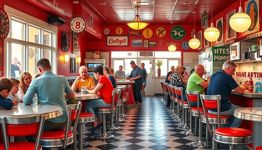 Classic Dallas diner scene with customers at vintage counter.