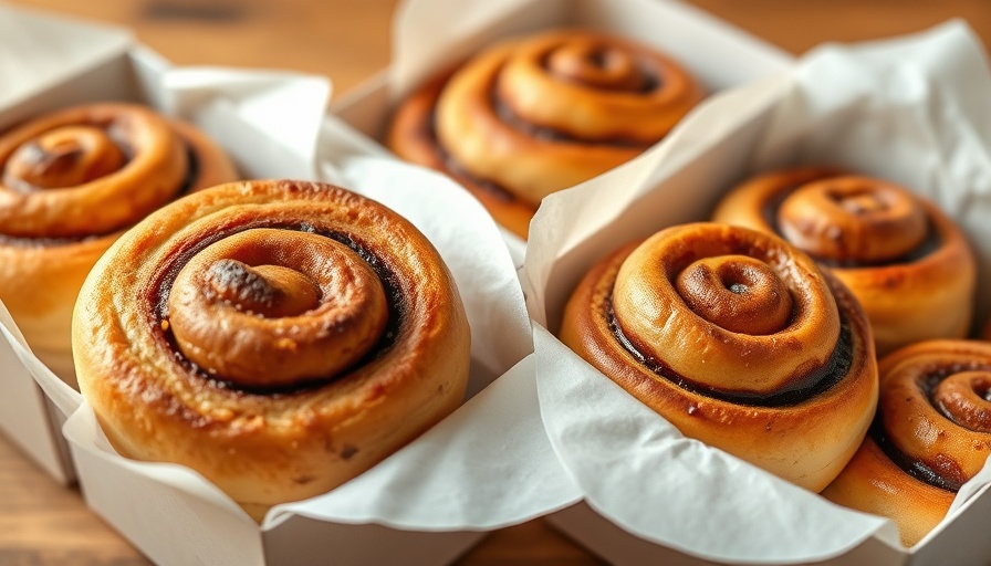 Best Cinnamon Rolls in Dallas in white boxes on a wooden surface.