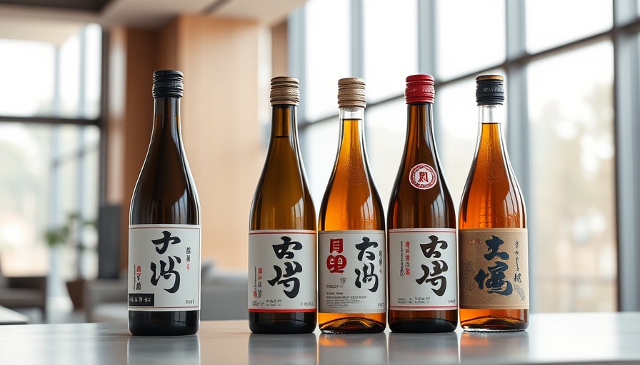 Uchi sake release with various elegant sake bottles.