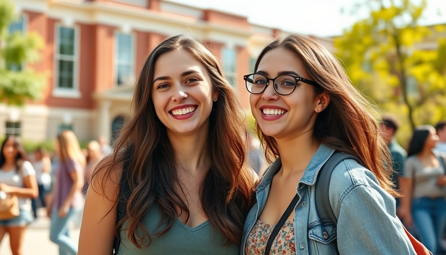 Emotional impact of college drop-offs: two friends on campus.