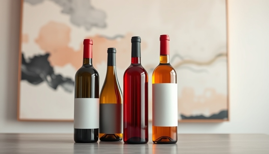 Minimalist wine bottles in an artful setting, minimal intervention winemaking