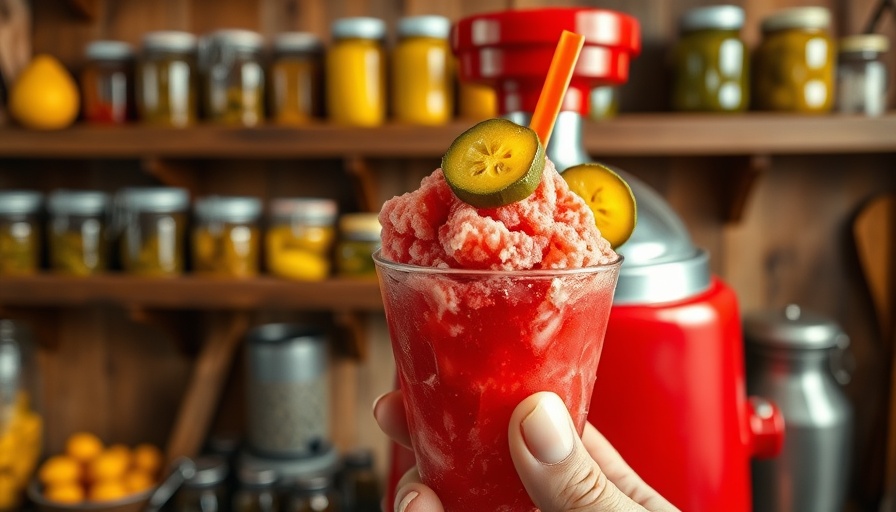 Piccadilly raspa recipe with pickles and red ice shaver in kitchen.