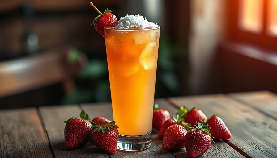 Coconut Water Strawberry Vodka Cocktail in a tall glass with fresh strawberries.