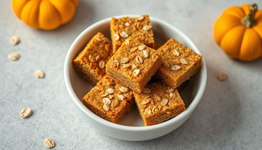 Fun-shaped toddler pumpkin oat bars in a white bowl.