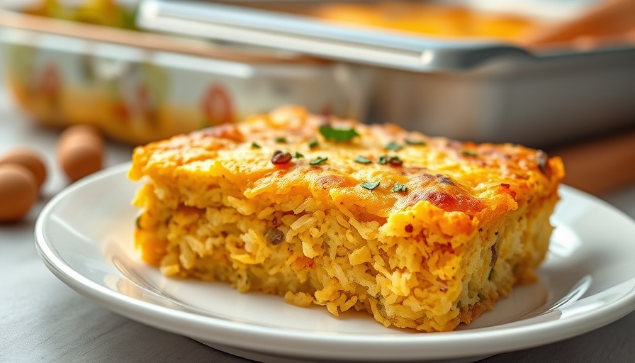 Vegan hash brown casserole slice with herbs on a white plate.