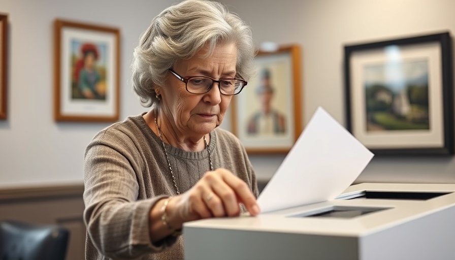 Older woman places ballot in Luzerne County election drop box indoors.