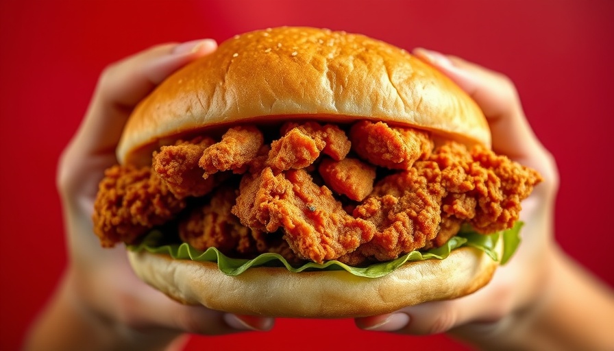 Close-up of crispy chicken sandwich showing Denton dining scene.