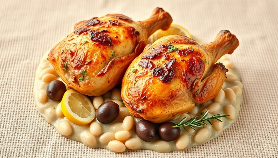 One-Pan Roasted Chicken with Lemony White Beans served in a white bowl.