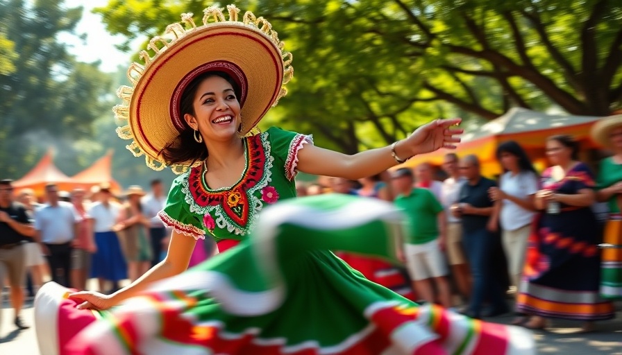 Colorful Mexican dancer at Texas festival, vibrant celebration.
