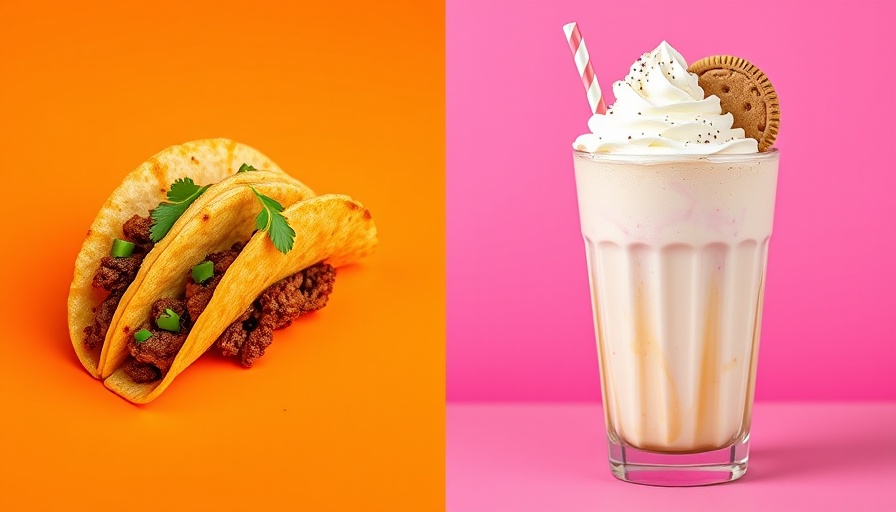 Colorful State Fair of Texas foods split-screen showing taco and milkshake.