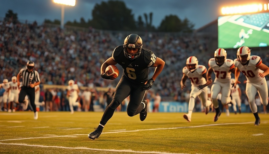 Lake-Lehman player outrunning Trojans in high school football game.