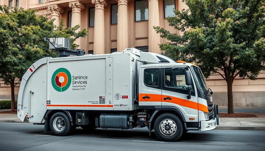 Sanitation truck in front of Dallas sanitation building, highlighting alley-to-curb transition.