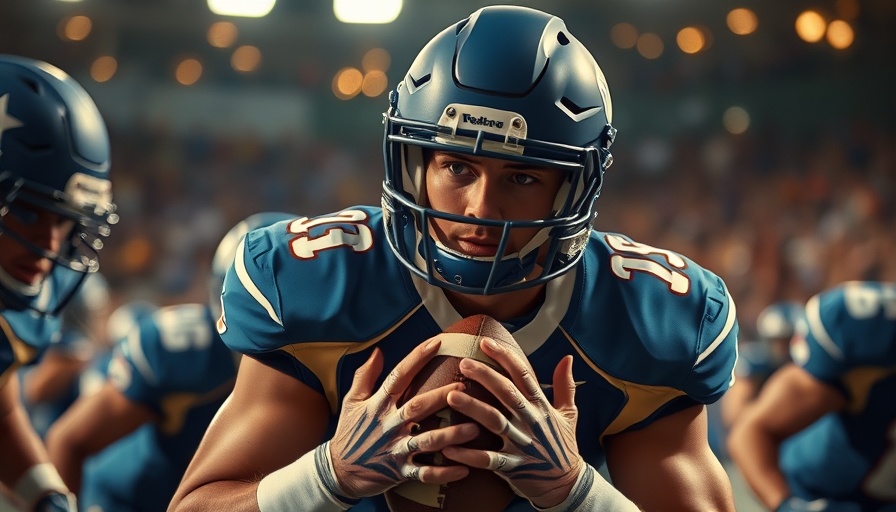 Dallas football defense player in blue uniform winning a game at night.