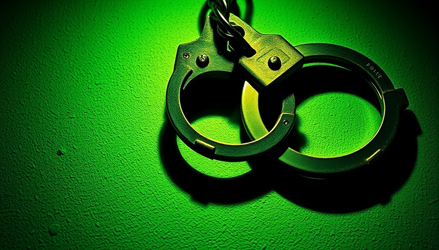Dramatic image of handcuffs casting shadows, suggesting arrest.