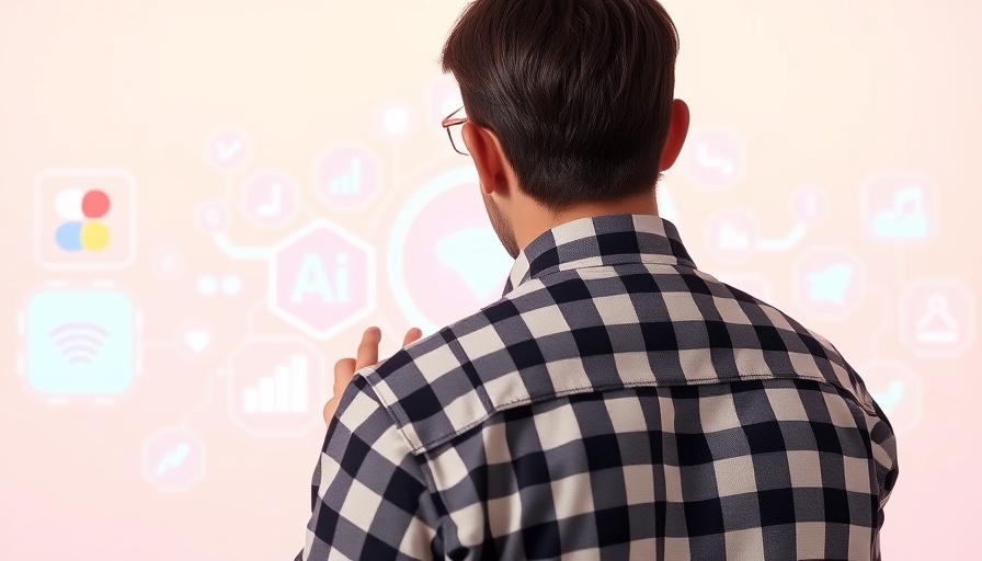 Person interacting with AI search optimization screen, digital art.