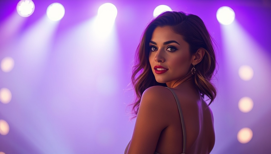 Elegant woman on stage with purple lights, Taylor Swift AI Scavenger Hunt.