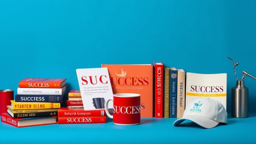 Selection of success books and accessories for Proven Productivity Tactics on blue background.