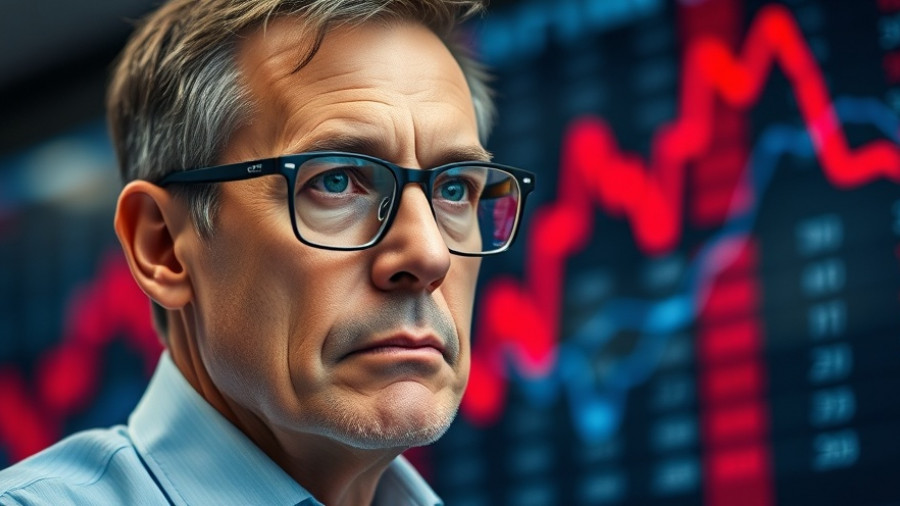 AI Stocks Market Trends visualized with a man analyzing data on vibrant chart.