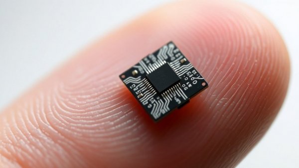 Close-up of tiny microchip resembling artificial neurons.